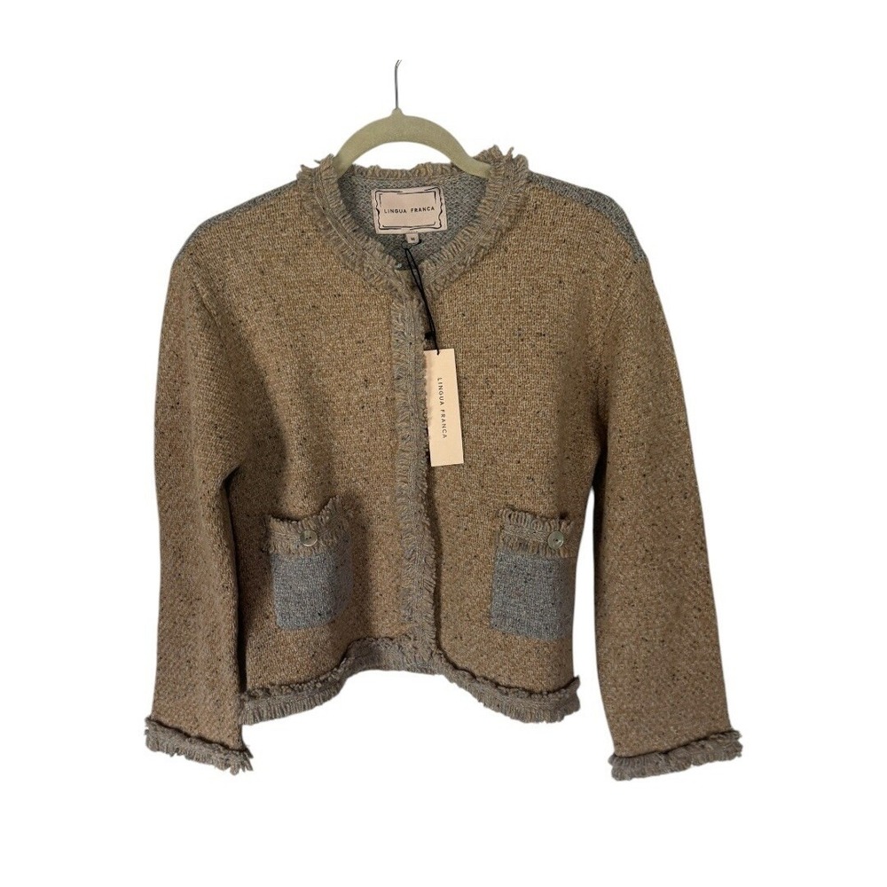 Lingua Franca Onassis Knit Tweed Jacket in Granolia Size Large NWT